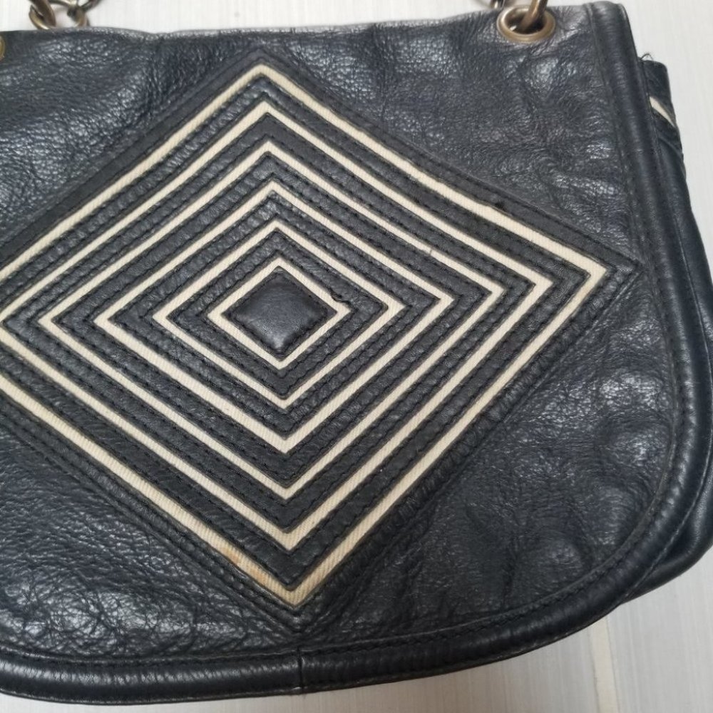 House of Harlow 1960 Boho Black Cream Leather Crossbody Bag - Picture 4 of 11